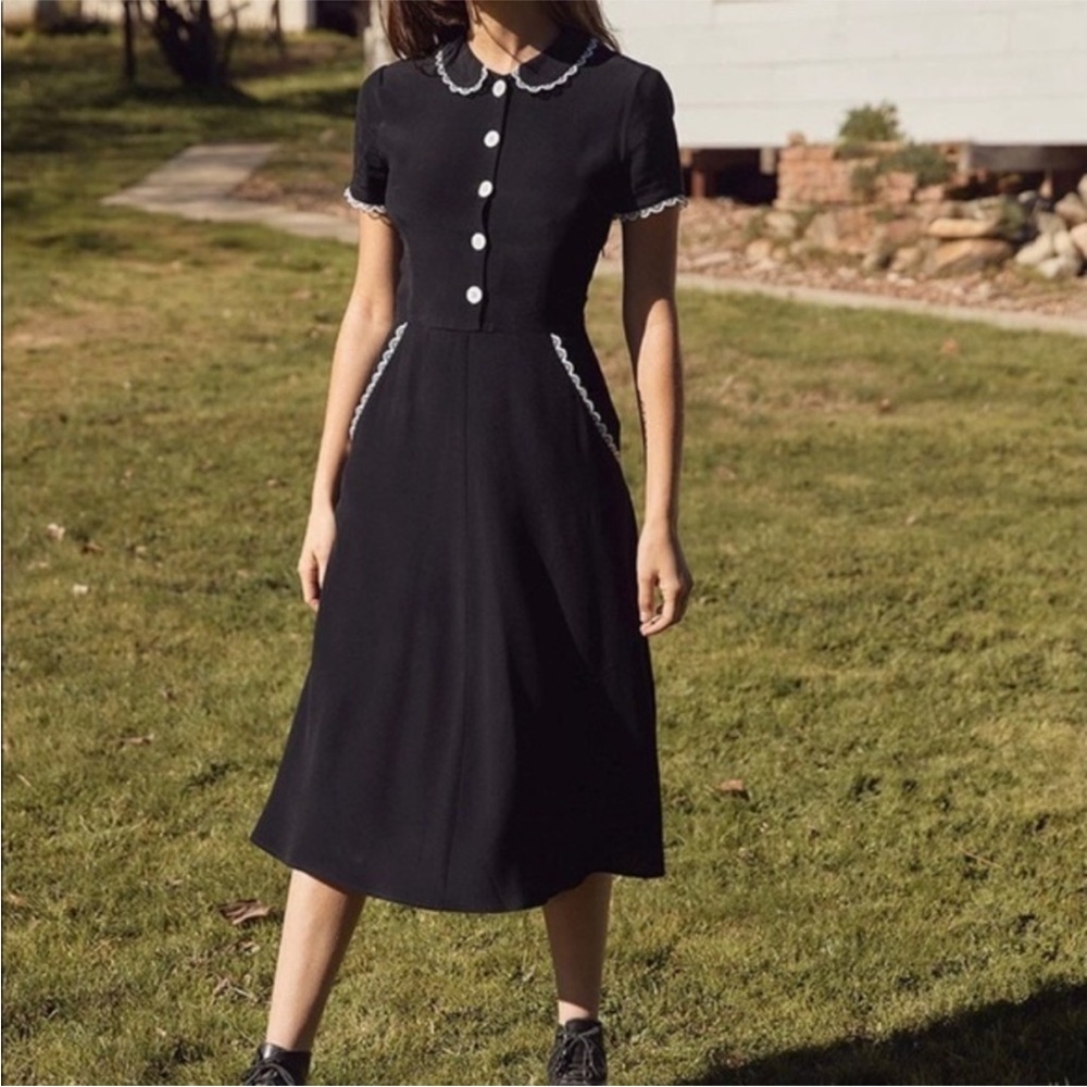 Christy Dawn Black Midi Dress with White Trim - Picture 1 of 13